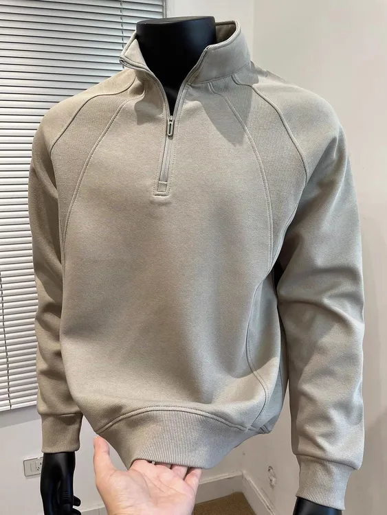 半拉链廓形解构立领男士卫衣2025秋季新款轻熟风重磅硬挺休闲外套