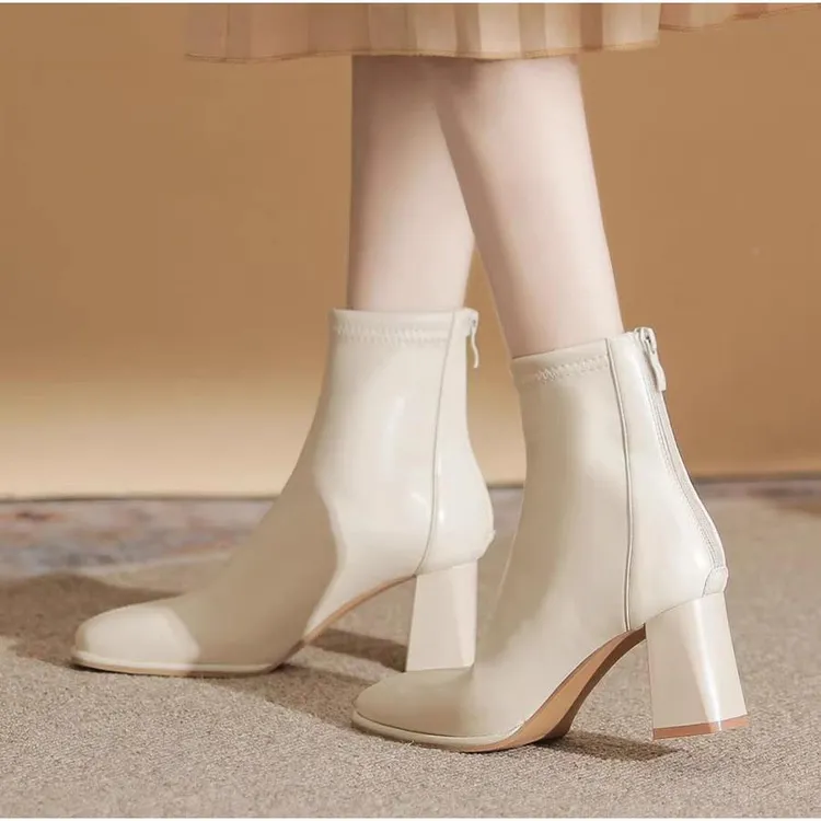 【Diceck轻奢设计款】显瘦马丁靴女秋冬加绒粗跟高跟短靴