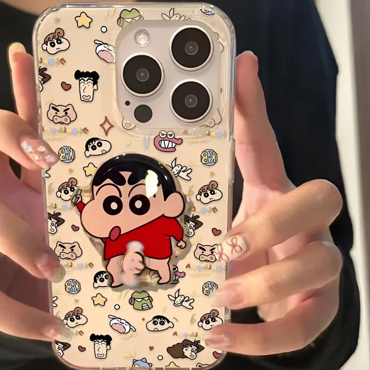 满屏小新转转支架适用苹果16Pro大孔15手机壳14卡通13套12/11新款