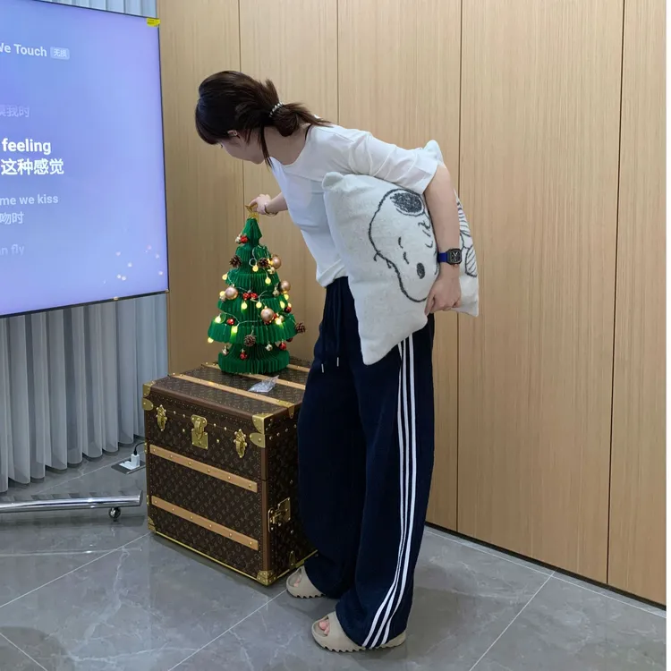 SEVENFUOO -【双面摇粒绒】侧缝织带可调节松紧腰宽松阔腿裤