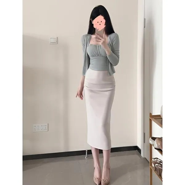 2025春夏新款时尚轻熟风纯欲外套背心开衫修身显瘦半身裙两件套女