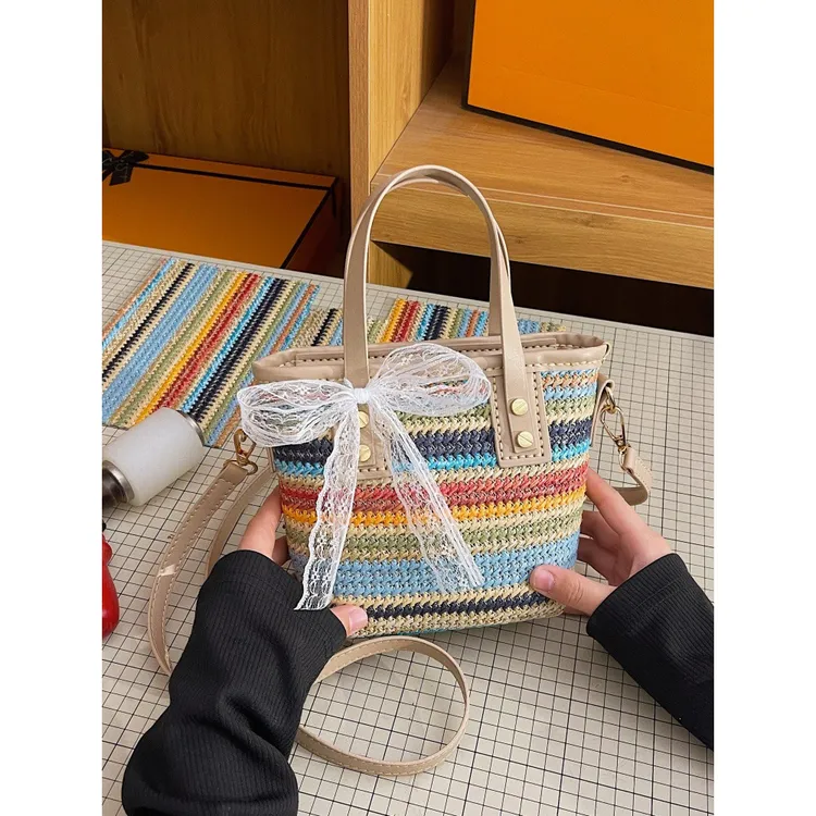 diy材料套l手工编织夏天撞色小包包海边沙滩度假草编包斜挎手提包