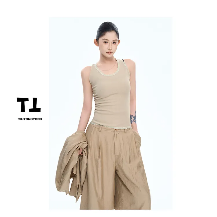 吴童童现货【薄荷黑巧】夏季无袖背心女宽松韩版百搭吊带上衣62423