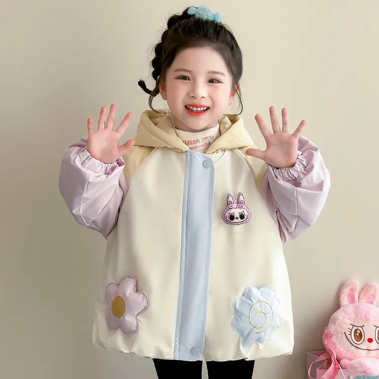 拉布布女童加绒外套秋冬2025新款童装宝宝冲锋衣加厚儿童冬季棉服
