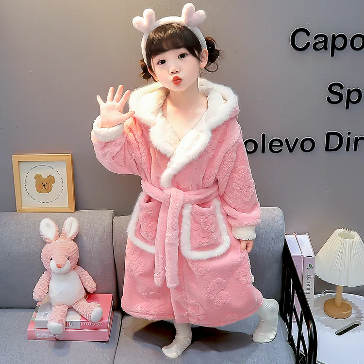 女童睡袍2025新款儿童浴袍加厚保暖珊瑚绒秋冬季法兰绒长款家居服