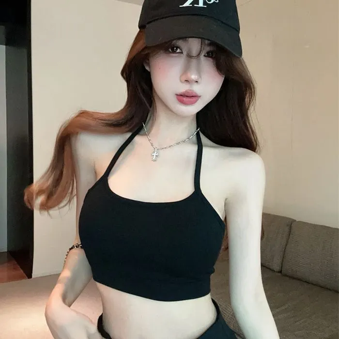 短款绑带挂脖吊带少女甜辣性感露背带胸垫内搭裹胸抹胸外穿背心L