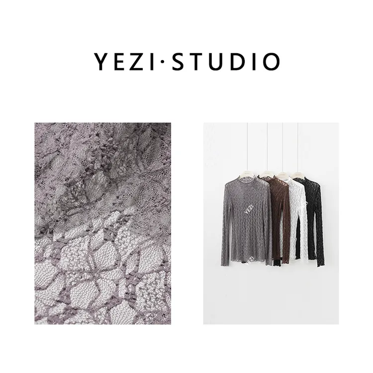 【薄雾之花】轻薄蝉翼镂空蕾丝弹力修身打底半高领网纱上衣26116008