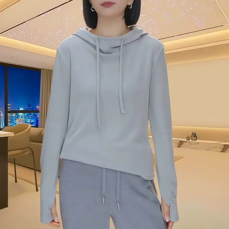 1双面德绒秋冬保暖卫衣女连帽新款纯色韩版套头宽松长袖T恤打底衫