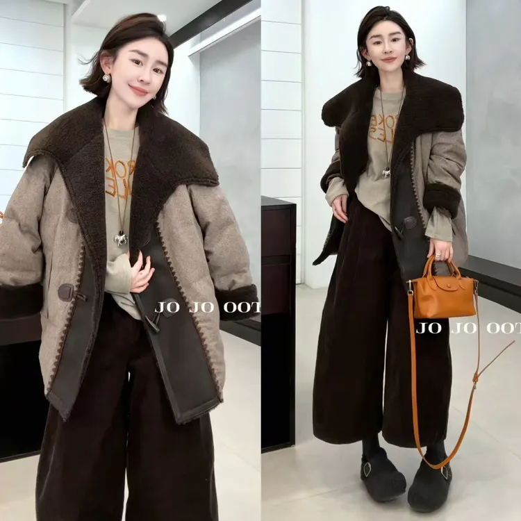 玖了个玖【牛角扣大翻领羽绒服】2025冬季新款百搭外套 2511C8509