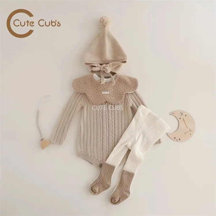 春秋婴儿连体衣秋装针织婴幼儿洋气宝宝纯色衣服长袖哈衣爬服毛衣