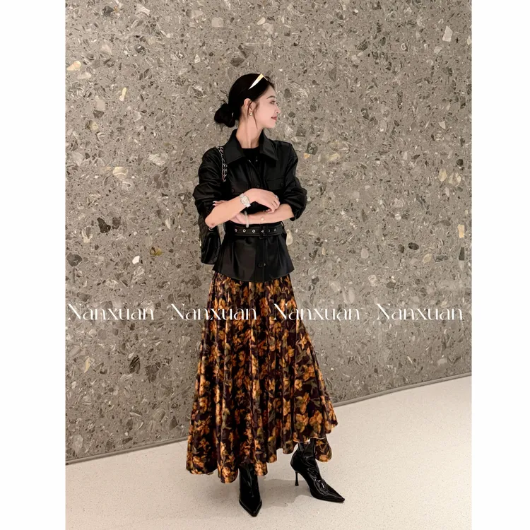 【南萱】【秋意浓】秋季气质显瘦时尚碎花中长款半身裙5QQYZ10248