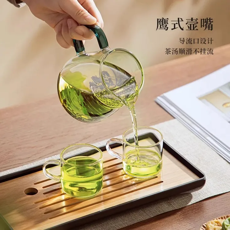 加厚玻璃公道杯绿茶泡茶器泡茶壶耐热方形月牙过滤茶漏一体分茶器