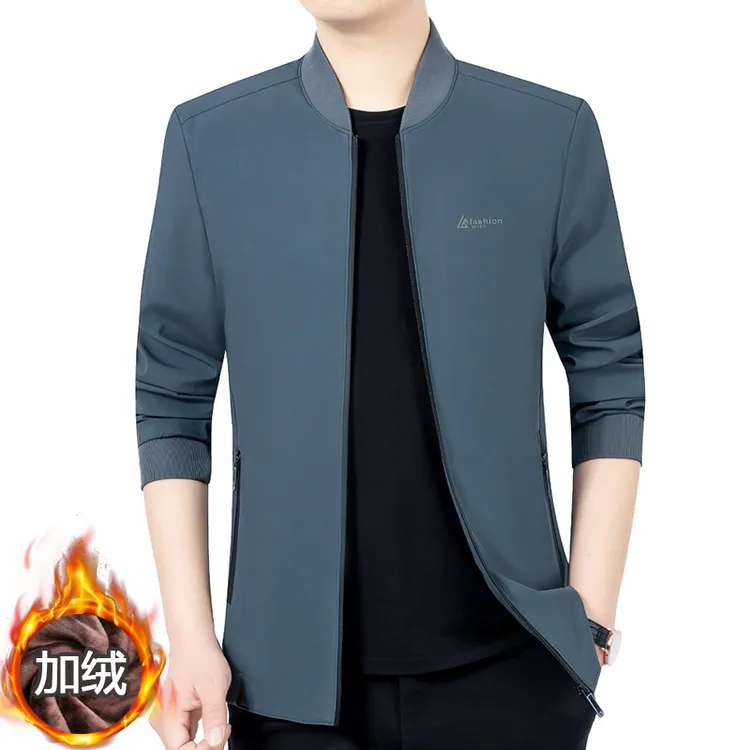 秋冬高档时尚棒球领上装常规收口袖中青年厚款加7080岁高档爷爷装