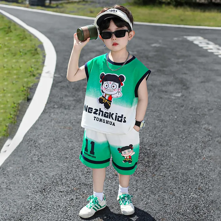 男童夏装套装2025儿童洋气休闲夏季印花时尚童装男孩帅气薄款套装