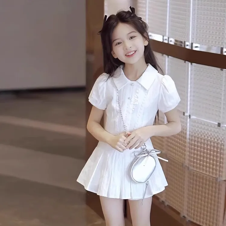 女童夏装连衣裙2025新款洋气时髦儿童衬衫裙女孩夏季中大童公主裙