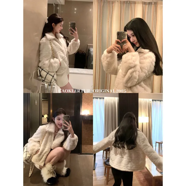 【雪落无声】CAOKEER曹可儿韩系翻领格子纹2025秋冬新款外套58006-3