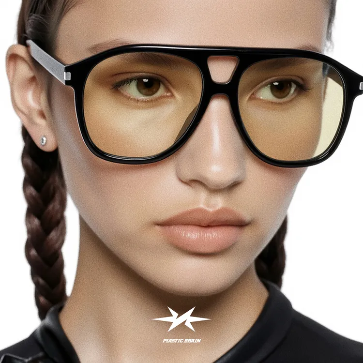 【芦芦】PLASTIC BRAIN飞行员大框素颜墨镜复古玳瑁防紫外线太阳眼镜男女