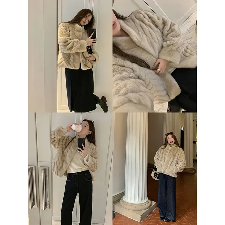 环保毛毛·立领切条短款仿皮草大衣小个子短款毛毛外套