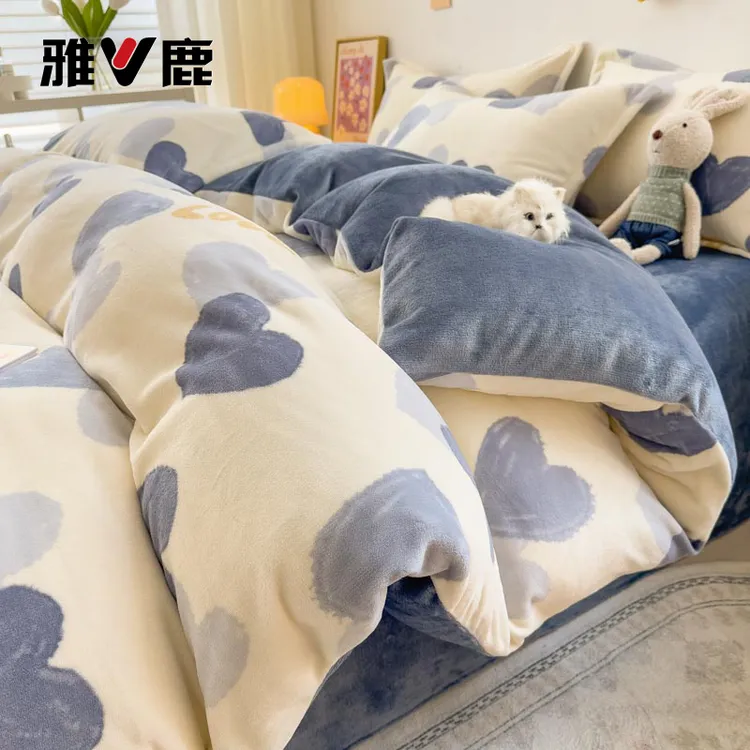 V/雅鹿牛奶绒被套单件双面绒加绒加厚珊瑚绒单人150x200x230被罩3