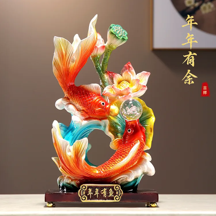 年年有鱼招财高档摆件创意中式客厅玄关书房酒柜办公室乔迁装饰品