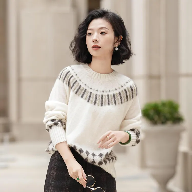西子/【雪境】羊绒羊毛费尔岛提花长袖针织衫/MSXS0497