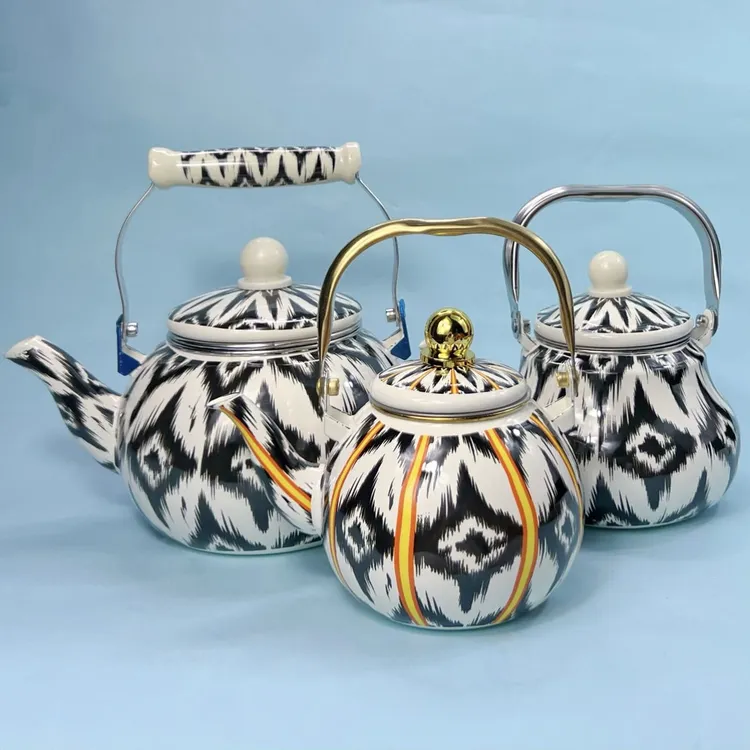 新疆特色艾德莱斯搪瓷壶球形加厚珐琅滤网家用电磁炉通用烧水壶