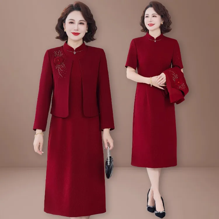 喜婆婆婚宴妈妈秋装国风套装2025新款中老年女装礼服连衣裙两件套
