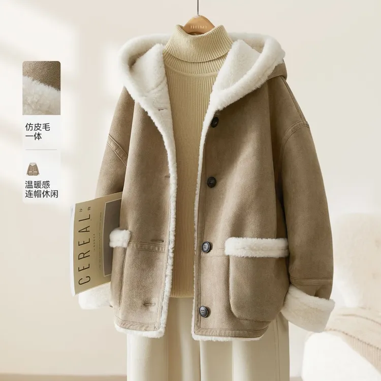 连帽女2025冬季短外套女夹克加厚宽松加绒保暖不褪色时尚韩系外套