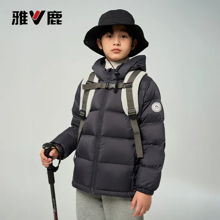 雅鹿童装儿童泡芙款连帽时尚羽绒服秋冬休闲外套儿童保暖男女童