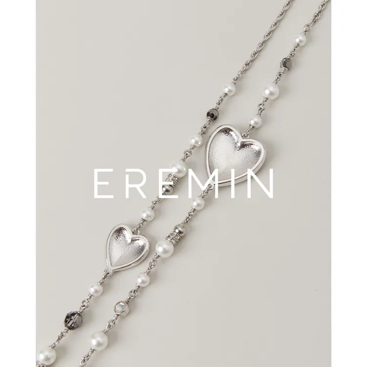 铜仿珍珠项链 Min 水钻爱心吊坠毛衣链中古镶钻长款项链3914NK