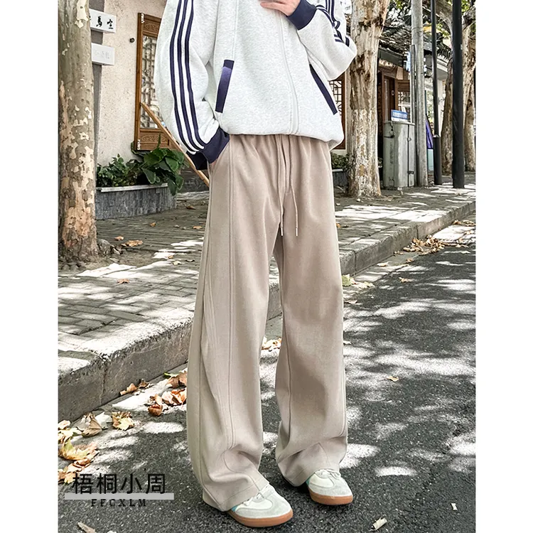 冬季新款休闲裤重磅绒感直筒裤保暖裤子男裤时尚高级感宽松长裤