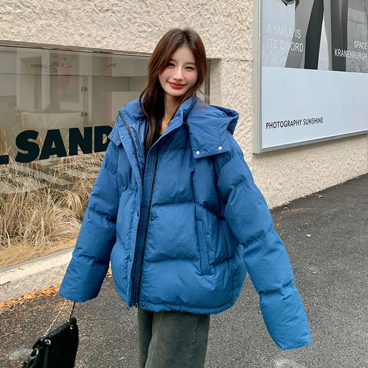 波伺登联名断码克莱因蓝连帽短款羽绒服女冬2025新款超好看小个子