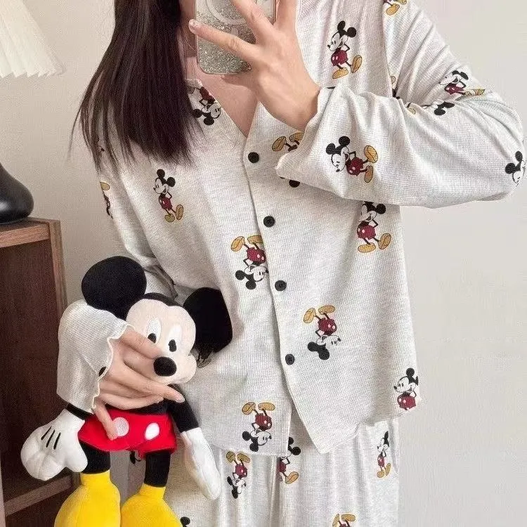 韩系高级感卡通米奇睡衣女秋冬宽松简约可外穿舒适家居服两件套L