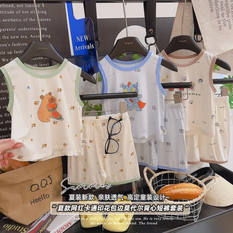 【莱赛尔天丝】夏季网红男童春夏印花背心莫代尔优可丝贴身套装儿童