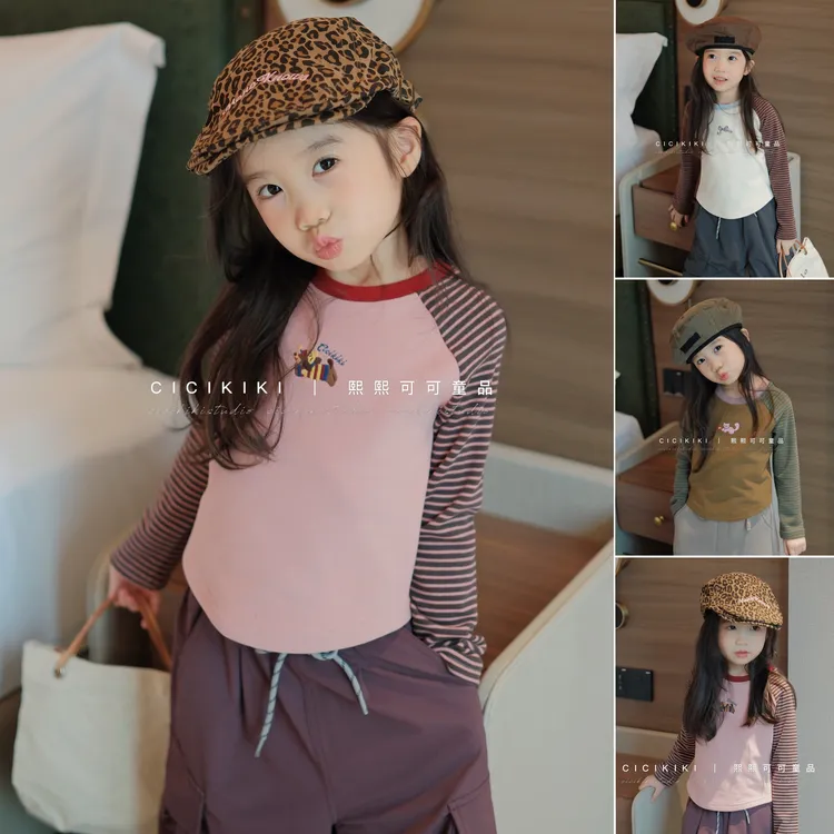【熙熙可可】2025儿童童装秋冬时尚百搭条纹插肩袖长袖T恤 TX2594