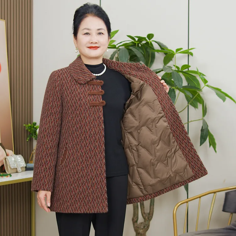 华太太2025冬季羽绒大衣中老年妈妈轻便时尚上衣保暖外套D0236-2