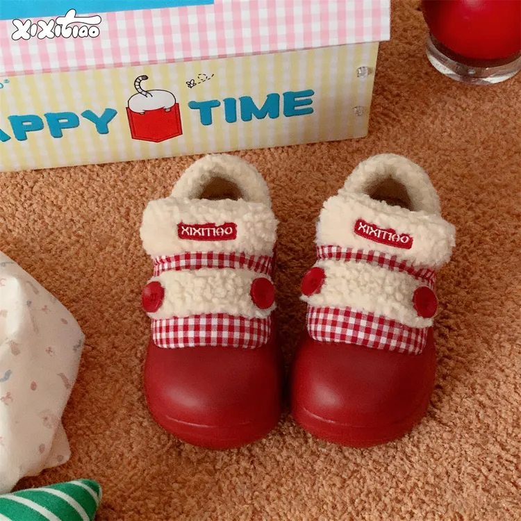 细细条 韩系撞色拼接面包鞋女网红厚底防滑冬季时尚户外保暖棉鞋