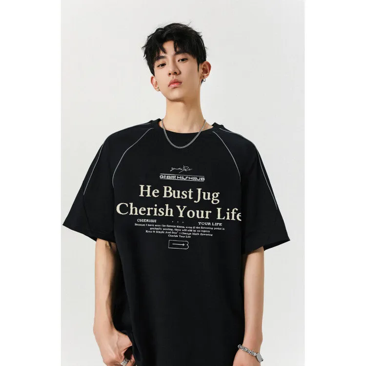 美式街头潮牌字母印花短袖t恤男夏季ins设计感宽松情侣百搭上衣服