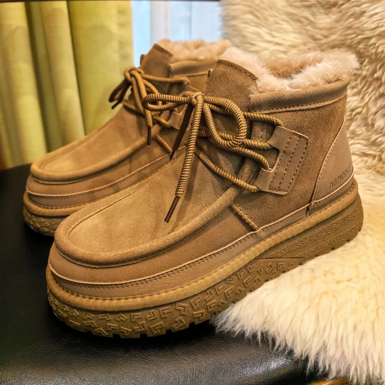 牛皮全羊毛内里雪地靴男女情侣短靴冬季皮毛一体保暖大棉鞋NB5886