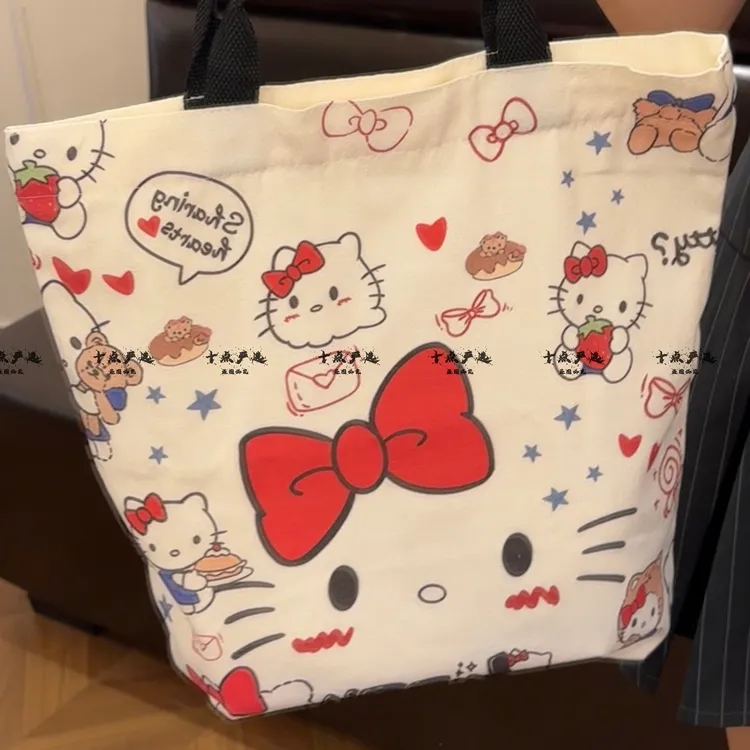 Kitty帆布包女大容量包包学生单肩手提袋可爱KT猫上班托特包
