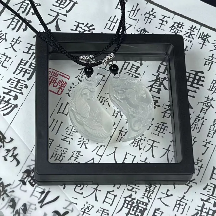 岫玉龙凤吊坠龙凤扣水墨龙凤佩吊坠高冰龙凤呈祥俏色精美仿古玉佩