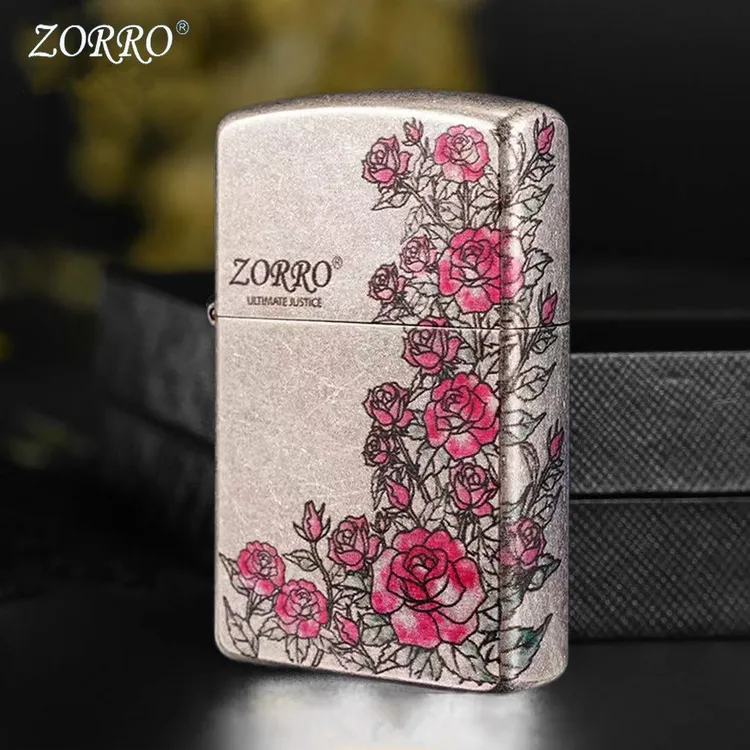 ZORRO佐罗打火机防风古银砂轮热恋玫瑰原装打火机打火机高颜值
