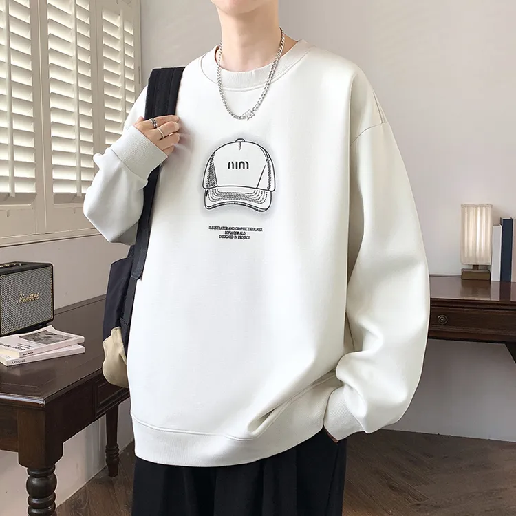 青少年春秋季新款圆领字母印花卫衣男生潮流美式百搭简约宽松上衣