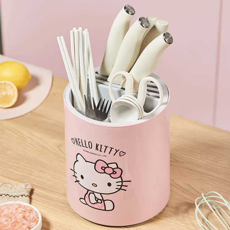 kitty猫家用刀架置物架卡通厨房桌面收纳架多功能筷篓厨具沥水架