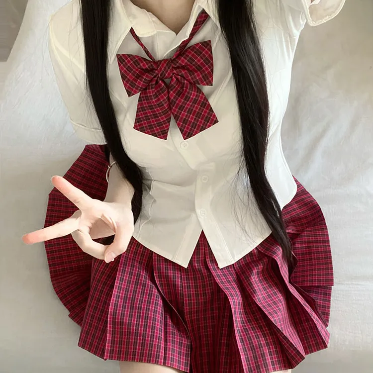 一整套妙氏JK制服正版原创格裙短袖弹力衬衫套装学生校供JK格裙子