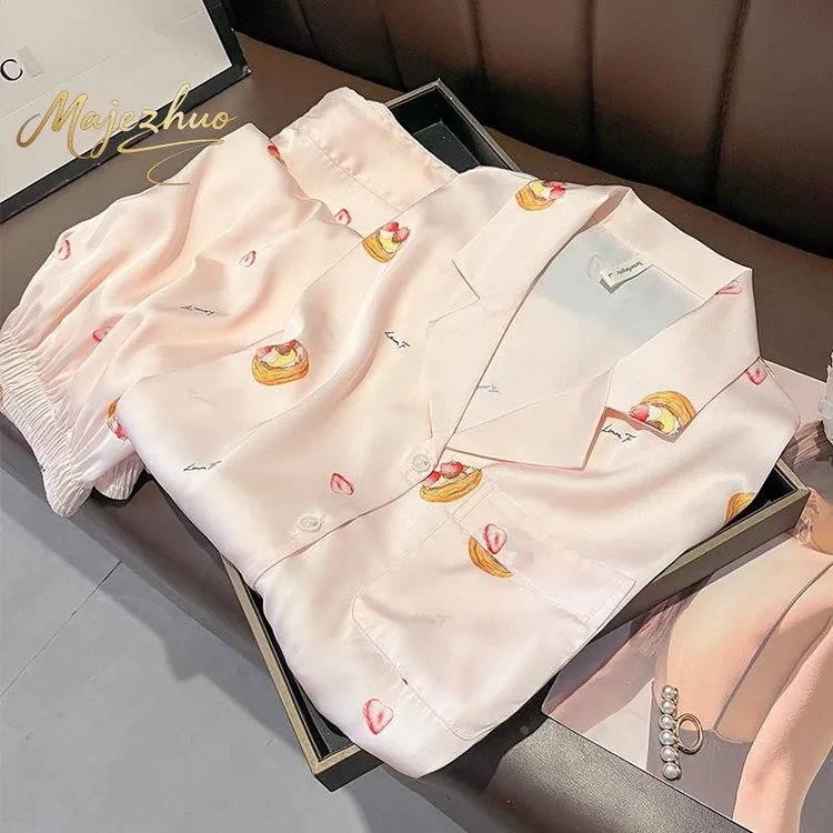 甜美风长袖真丝睡衣女春秋6A级100%桑蚕丝高级感家居服套装夏薄款