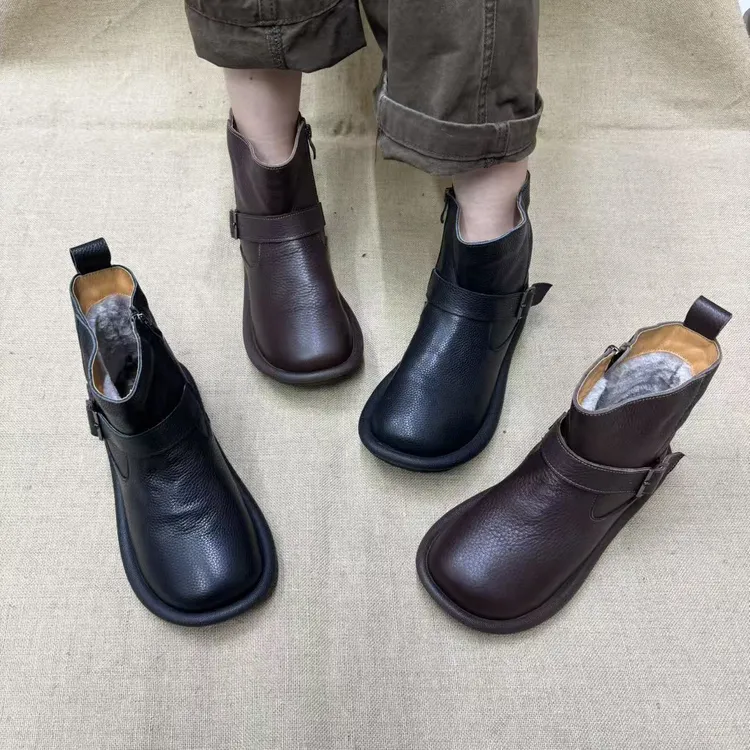 638-28冬季大棉保暖纯色加绒新款保暖侧拉链平跟百搭女靴