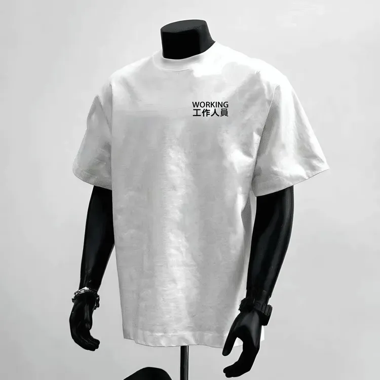 男短袖t恤重磅纯棉趣味文字印花工作人员宽松圆领休闲个性小众T恤