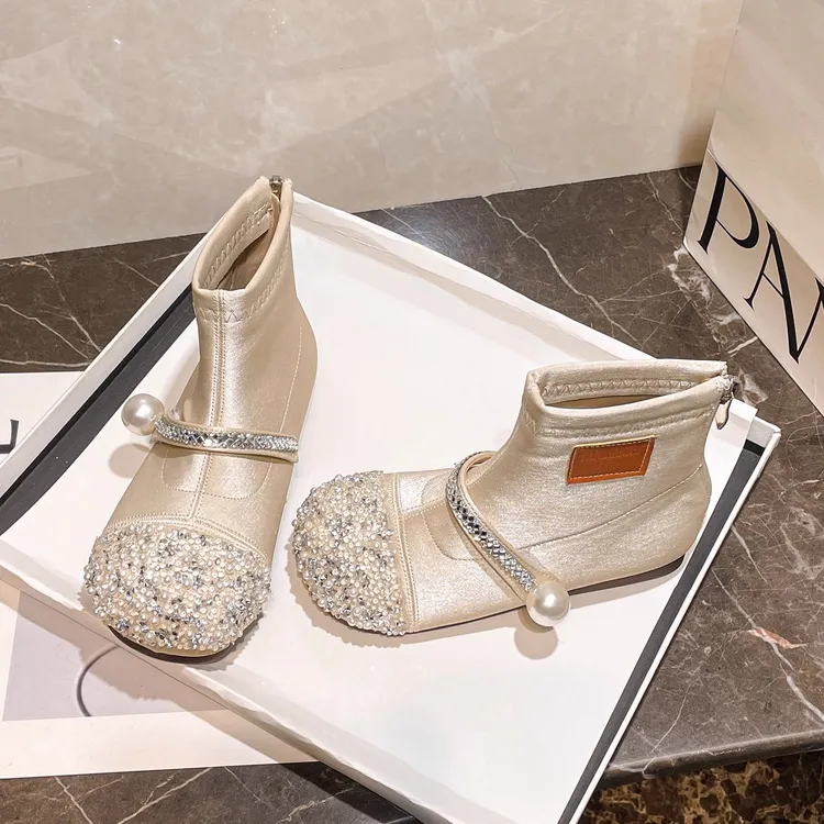 23-35女童韩版水钻马丁靴2025秋冬新款儿童软底洋气水晶公主皮靴