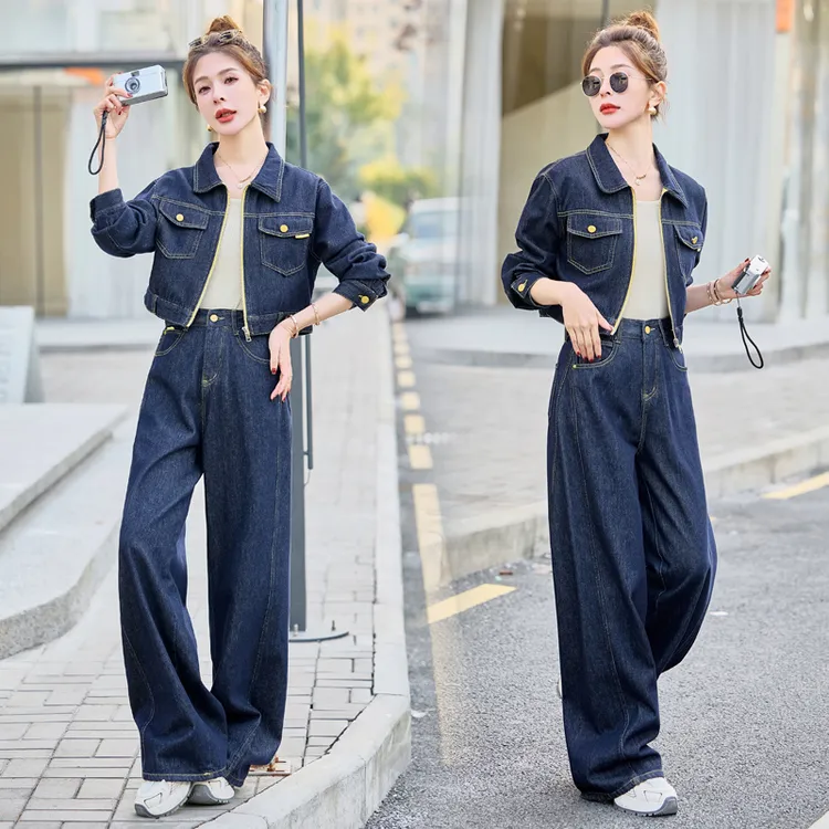 开春穿搭复古时尚牛仔裤套装女款爆款2025休闲两件套小个子气质